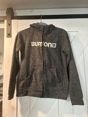 Burton Heather Charcoal Youth Zip Up Hoodie with White Logo Medium